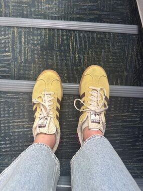 adidas Women’s Yellow Suede Sneakers with Brown Stripes